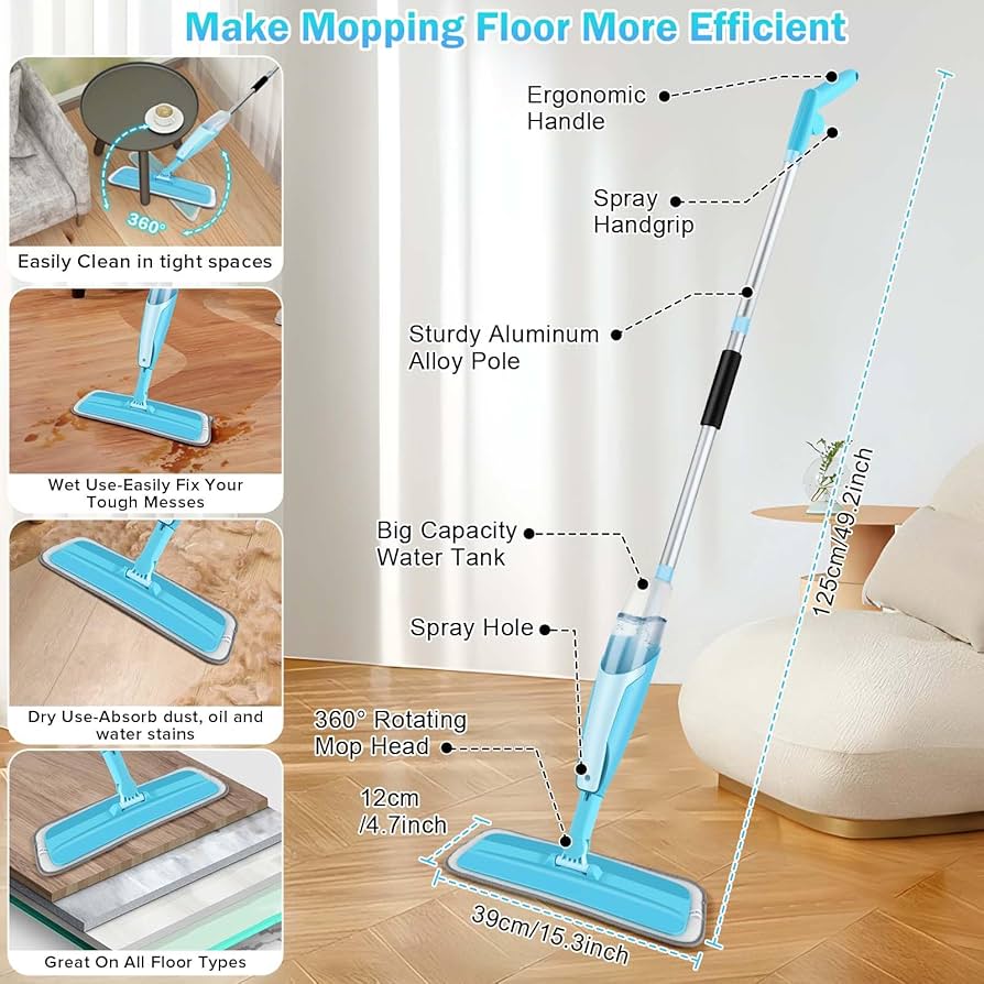 360° Rotatable Health Spray Mop with Refillable Bottle | Microfiber Floor Cleaning Mop