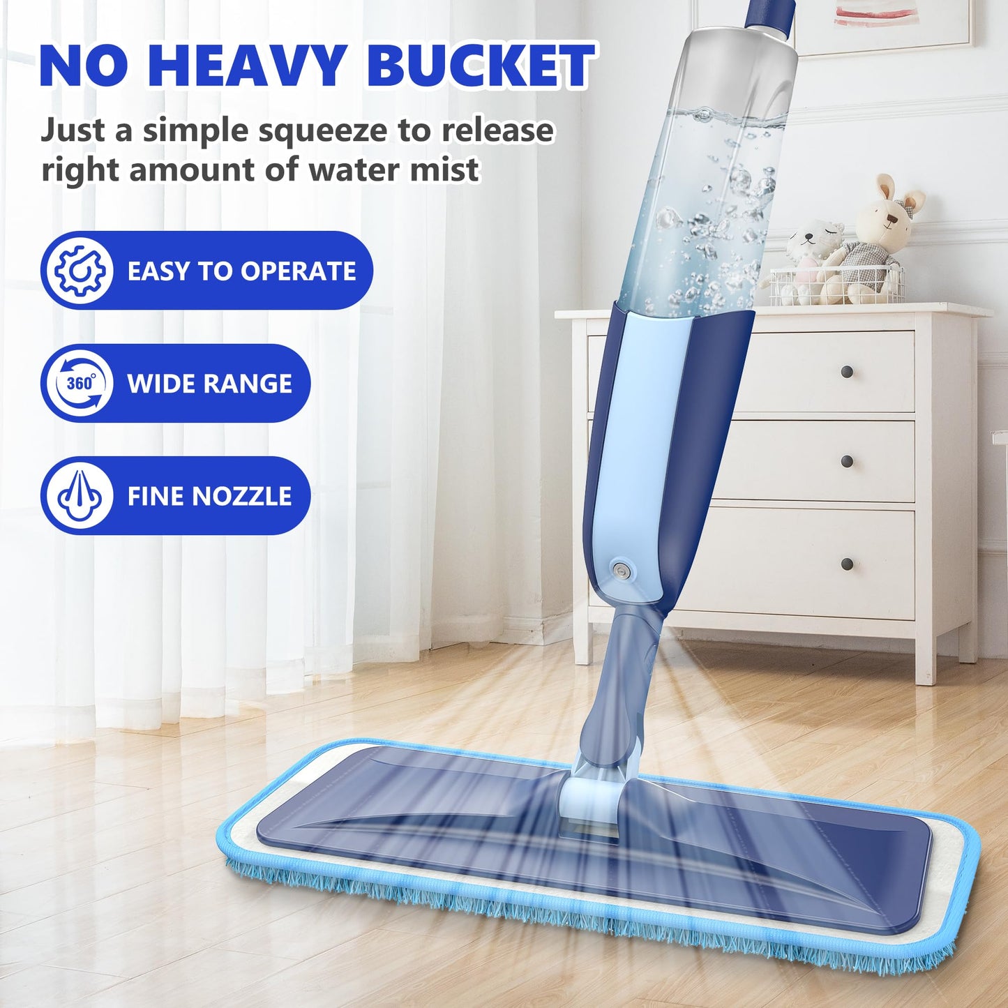 360° Rotatable Health Spray Mop with Refillable Bottle | Microfiber Floor Cleaning Mop